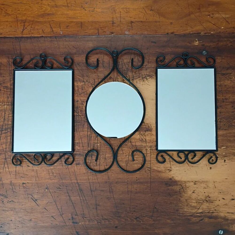 NEW Black Ornate 3 Piece Metal Wall Mirror Set Home Decorations - Picture 2 of 12